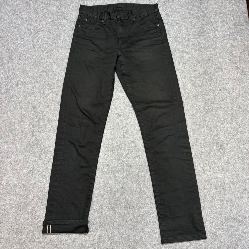 Uniqlo Jeans Mens 29x31.5 Black Slim Fit Selvedge Detail Repaired Pocket